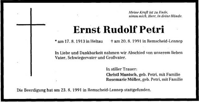 Petri Ernst Rudolf 1913-1991 Nachruf